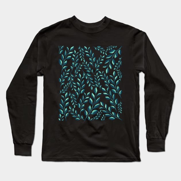 Green Leaves Pattern Long Sleeve T-Shirt by MONMON-75